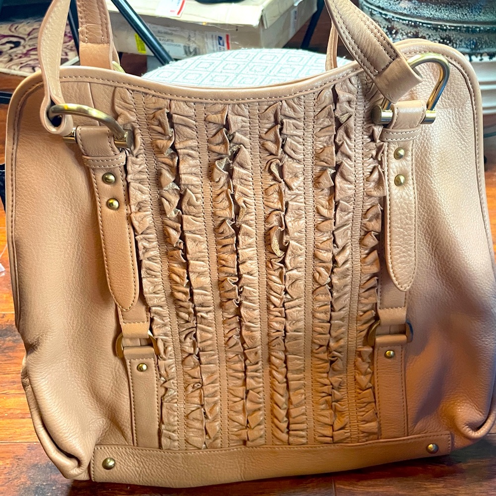 Tahari Tan Leather Shoulder Bag Purse